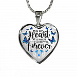 In My Heart Is Where I'll Keep You Forever Butterfly Feather Memorial Luxury Heart Pendant Necklace - Heart Luxury Necklace (Silver)