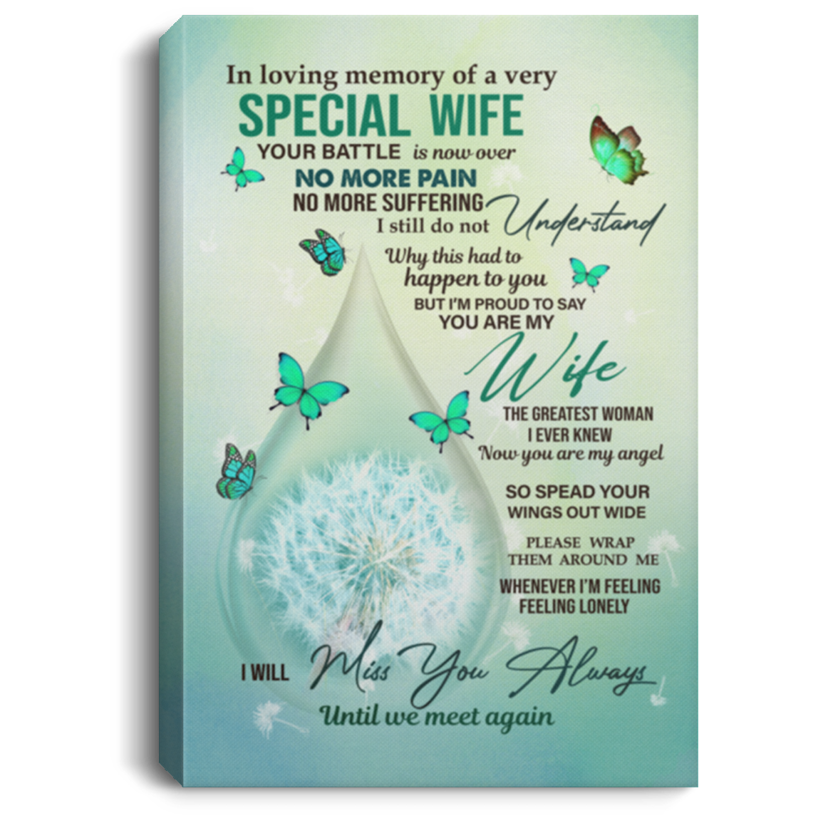 In Loving Memory of A Very Special Wife Framed Canvas - Unframed Poster - Memory Of A Wife Wall Art, White, 0.75'' Framed Canvas