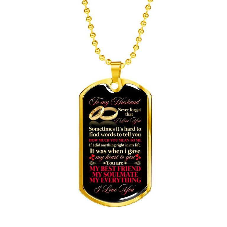 To My Husband Sometimes It's Hard To Find Words To Tell you How Much I Love You Dog Tag Pendant Necklace - Dog Tag (Gold Plated)