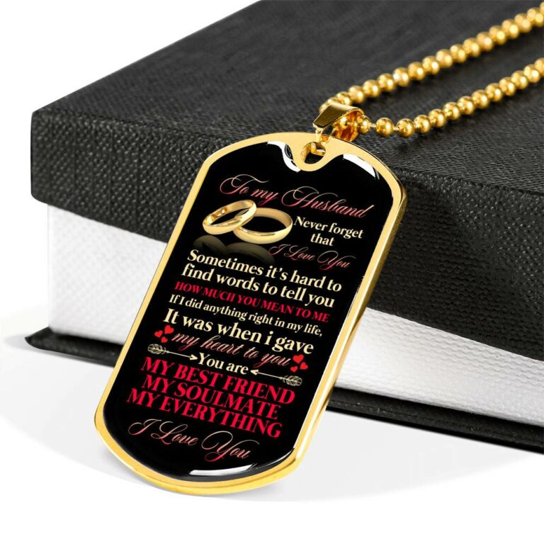 To My Husband Sometimes It's Hard To Find Words To Tell you How Much I Love You Dog Tag Pendant Necklace - Dog Tag (Gold Plated)