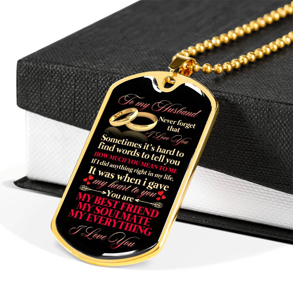 To My Husband Sometimes It's Hard To Find Words To Tell you How Much I Love You Dog Tag Pendant Necklace - Dog Tag (Gold Plated) To My Husband Sometimes It's Hard To Find Words To Tell you How Much I Love You Dog Tag Pendant Necklace - Dog Tag (Gold Plated)