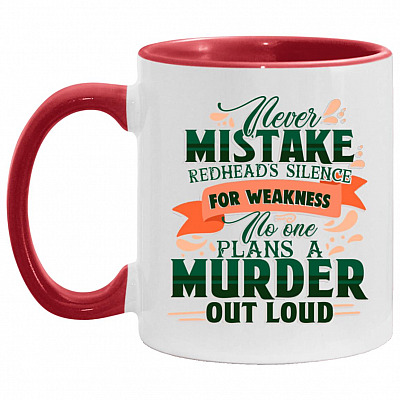 Never Mistake Redhead's Silence, White/Red, 11 oz. Accent Mug