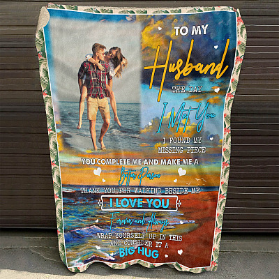Alternative view of Personalized Photo To My Husband The Day I Met You I Found My Missing Piece Fleece Blanket - Mink Sherpa Blanket