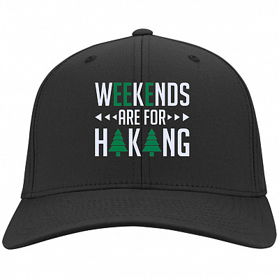 Weekends Hiking, Black, Twill Cap