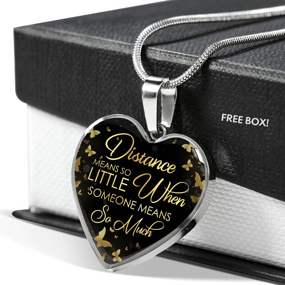 Distance Means So Little When Someone Means So Much Heart Pendant Necklace - Long Distance Relationships Gifts - Heart Luxury Necklace (Silver)