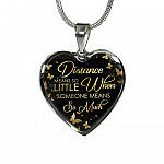 Distance Means So Little When Someone Means So Much Heart Pendant Necklace - Long Distance Relationships Gifts - Heart Luxury Necklace (Silver)