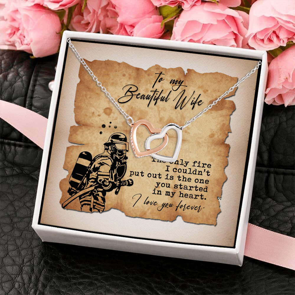 4KT. To My Wife Firefighter(5) Interlocking Hearts Necklace 4