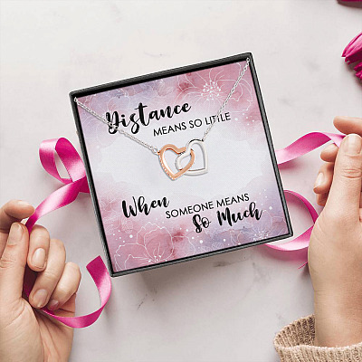 Distance Means So Little When Someone Means So Much Interlocking Hearts Pendant Necklace