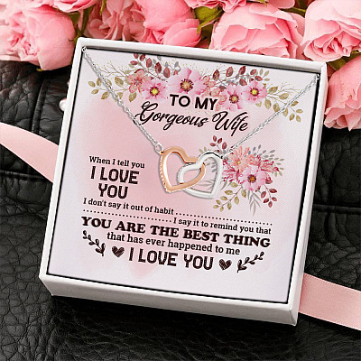 Alternative view of To My Wife When I Tell You I Love You Remind You That You Are The Best Thing Interlocking Hearts Pendant Necklace