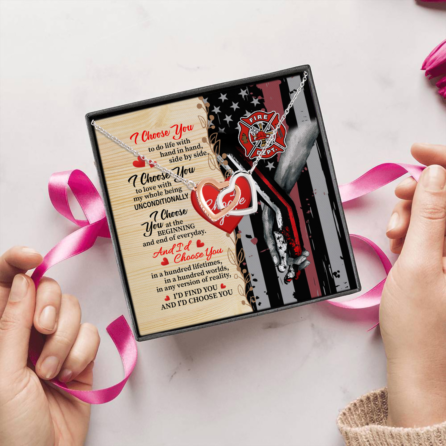 6KT. I Choose You Firefighter (7) Interlocking Hearts Necklace 5