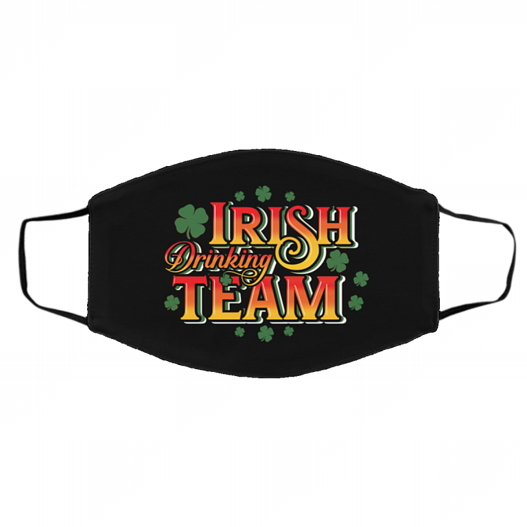 Irish Drinking Team - Funny St Patrick's Day Reusable Washable Custom Printed Cloth Face Mask, Black, Cloth Face Cover – Medium/Large