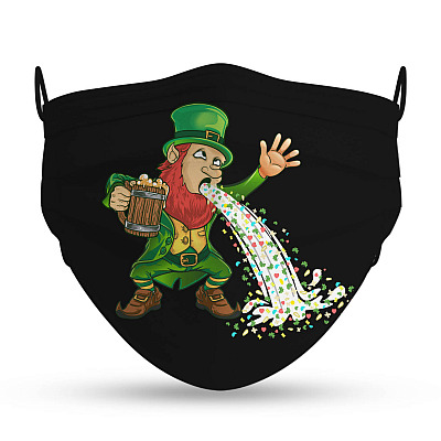 Alternative view of Puking Drunk Leprechaun Washable Reusable Custom – Printed Cloth Face Mask Cover - Funny St Patrick's Day Face Mask