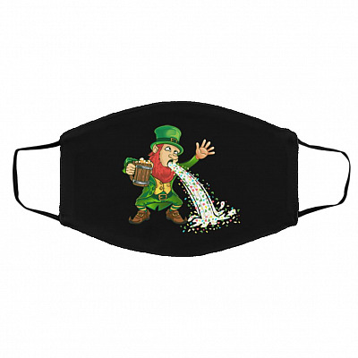 Puking Drunk Leprechaun Washable, Black, Cloth Face Cover – Medium/Large