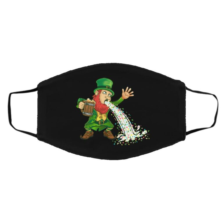 Puking Drunk Leprechaun Washable, Black, Cloth Face Cover – Medium/Large