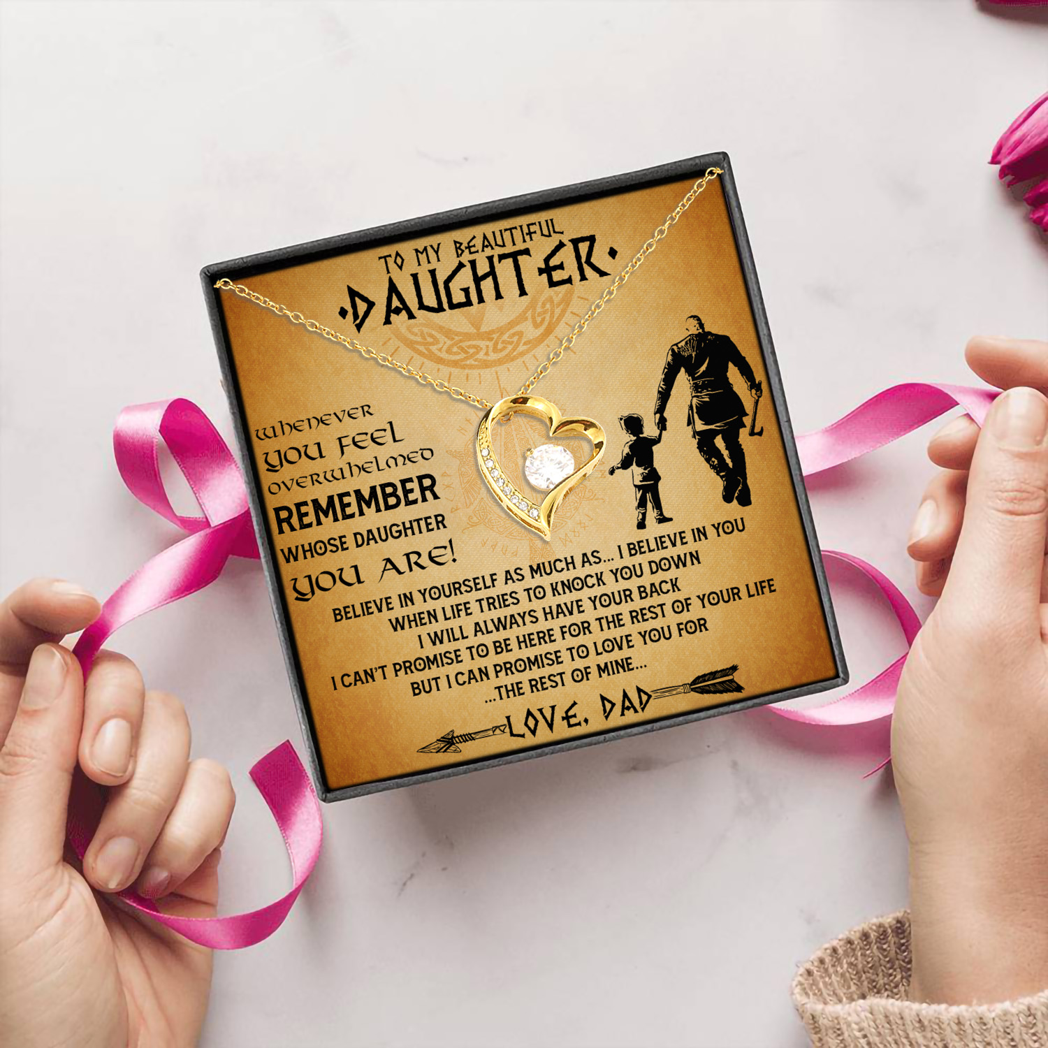 20 HG_ To My Beautiful Daughter Viking Forever Love Necklace (Gold) 5
