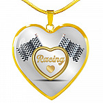Drag Racing Luxury Heart Pendant Necklace - Racing Flag Necklace Charm - Racing Lover Gifts For Women - Heart Luxury Necklace (Gold Plated)