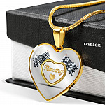 Drag Racing Luxury Heart Pendant Necklace - Racing Flag Necklace Charm - Racing Lover Gifts For Women - Heart Luxury Necklace (Gold Plated)
