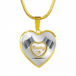 Drag Racing Luxury Heart Pendant Necklace - Racing Flag Necklace Charm - Racing Lover Gifts For Women - Heart Luxury Necklace (Gold Plated)