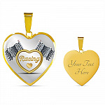 Drag Racing Luxury Heart Pendant Necklace - Racing Flag Necklace Charm - Racing Lover Gifts For Women - Heart Luxury Necklace (Gold Plated)