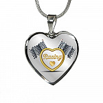 Drag Racing Luxury Heart Pendant Necklace - Racing Flag Necklace Charm - Racing Lover Gifts For Women - Heart Luxury Necklace (Silver)