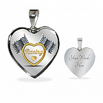 Drag Racing Luxury Heart Pendant Necklace - Racing Flag Necklace Charm - Racing Lover Gifts For Women - Heart Luxury Necklace (Silver)