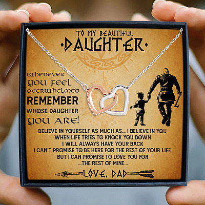 Viking Dad To My Beautiful Daughter Whenever You Feel Overwhelmed Interlocking Hearts Pendant Necklace