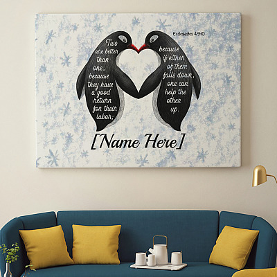 Alternative view of Personalized Penguin Love Framed Canvas - Two Are Better Than One They Have Good Return Unframed Poster