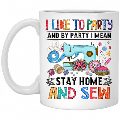 Stay Home and Sew Gifts Mug, White, 11 oz. White Mug