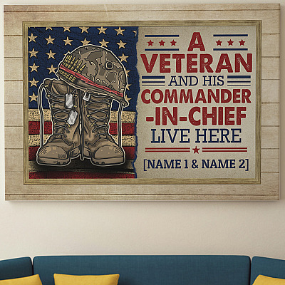Alternative view of Personalized A Veteran and His Commander-In-Chief Live Here Framed Canvas - Unframed Poster
