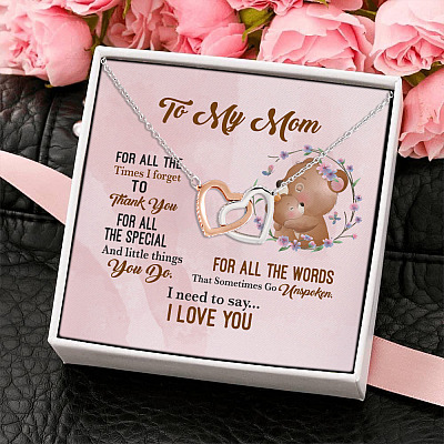 To My Wonderful Mom I Need To Say To I Love You Interlocking Hearts Pendant Necklace