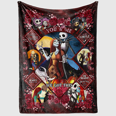 Alternative view of You And Me We Got This Jack And Sally Rose Flowers Fleece Blanket - Mink Sherpa Blanket - Woven Blanket