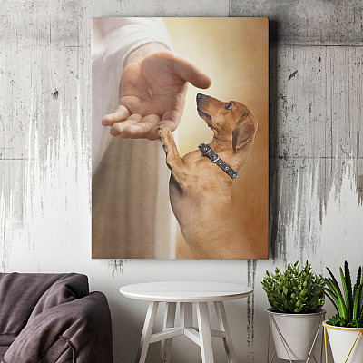 Alternative view of Dachshund Take My Hand Jesus Wrapped Framed Canvas Prints - Unframed Poster - Dachshund Home Decor Wall Art