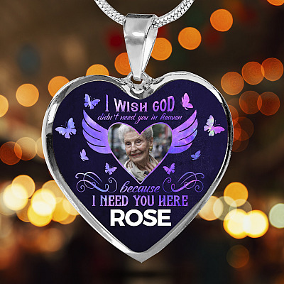 Alternative view of Custom Photo God Wants You I Need You Here with Me in Loving Memory Sayings Heart Pendant Necklace