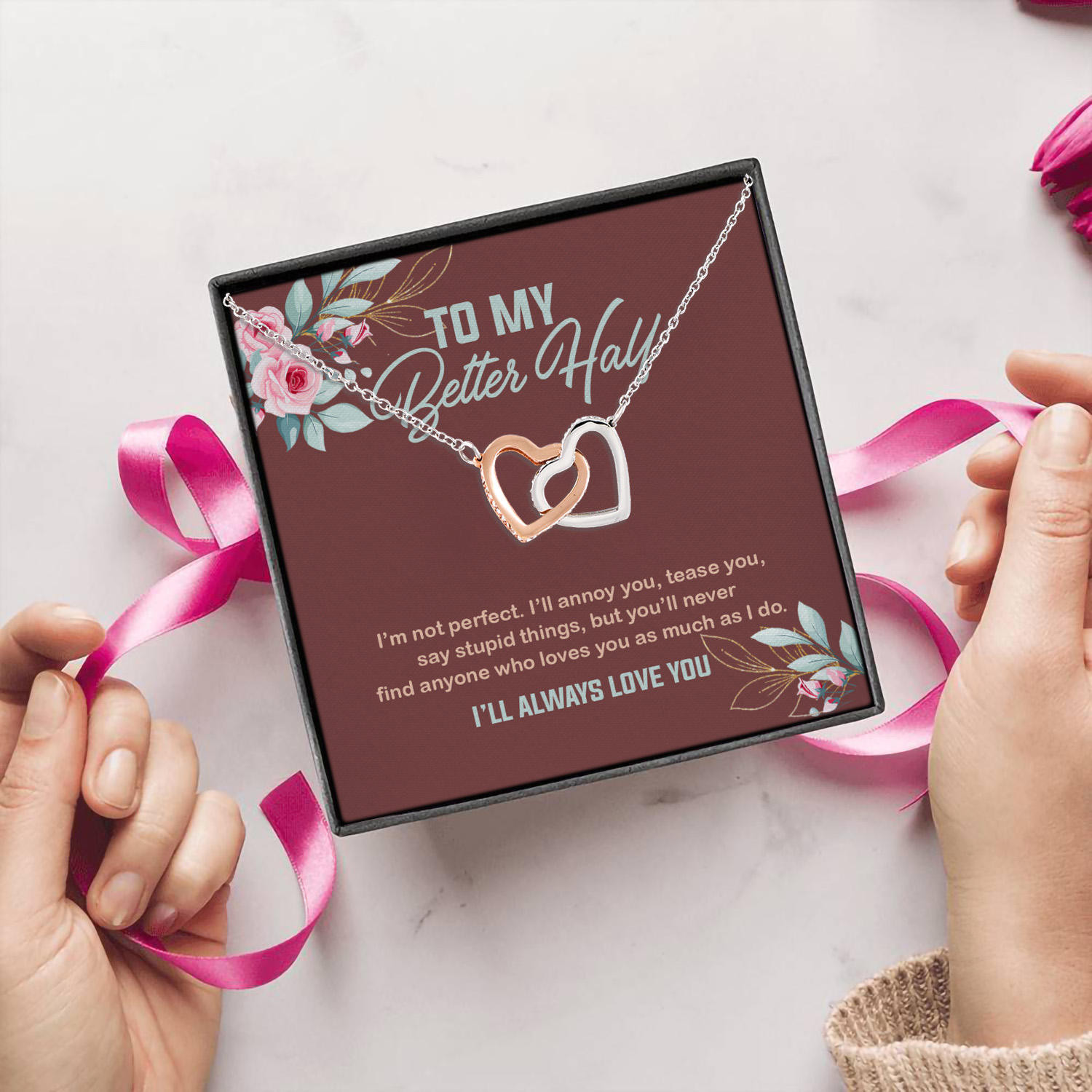 4VT. To My Better Half I'm Not Perfect Interlocking Hearts Necklace 5