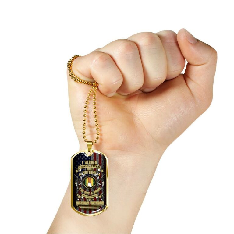 I Served I Sacrificed I Regret Nothing I'm Not A Hero But I'm Proud To Be A Vietnam Veteran Dog Tag Pendant Necklace - Dog Tag (Gold Plated)