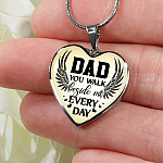 Dad You Walk Beside Me Everyday Heart Pendant Necklace - Heart Luxury Necklace (Silver)