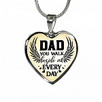 Dad You Walk Beside Me Everyday Heart Pendant Necklace - Heart Luxury Necklace (Silver)