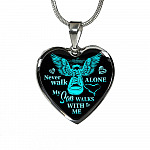 Never Walk Alone My Son Walks With Me Heart Pendant Necklace - Grief Gifts for Loss of Son - Heart Luxury Necklace (Silver)
