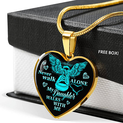 Never Walk Alone My Daughter Walks With Me Heart Pendant Necklace - Grief Gifts for Loss of Daughter - Heart Luxury Necklace (Gold Plated)