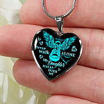 Never Walk Alone My Daughter Walks With Me Heart Pendant Necklace - Grief Gifts for Loss of Daughter - Heart Luxury Necklace (Silver)