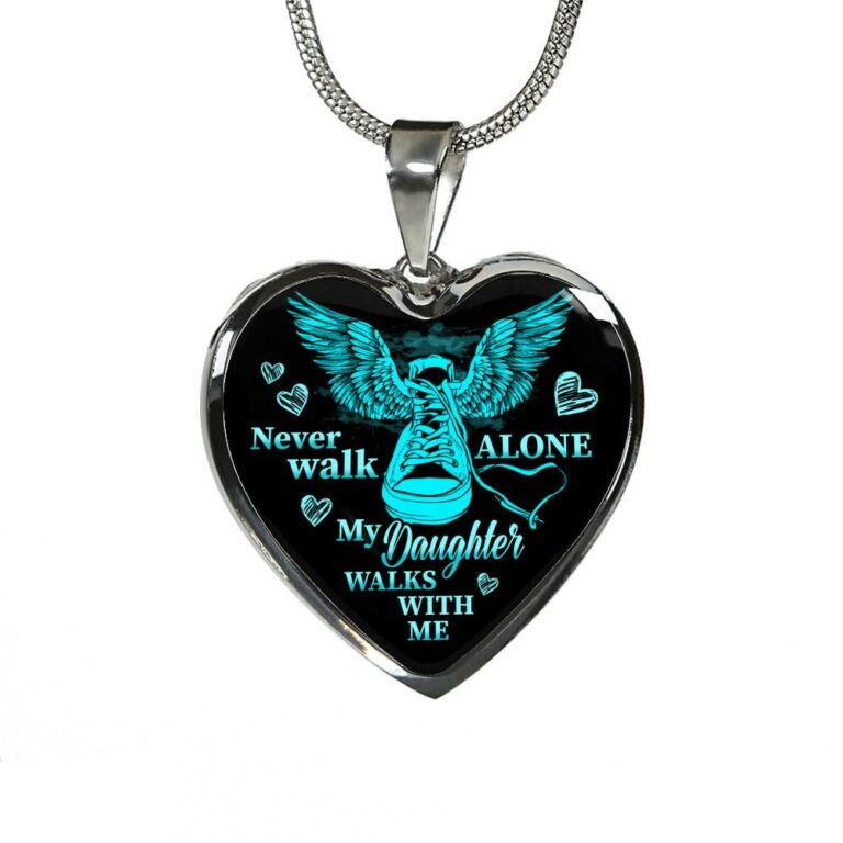 Never Walk Alone My Daughter Walks With Me Heart Pendant Necklace - Grief Gifts for Loss of Daughter - Heart Luxury Necklace (Silver)