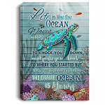 Sea Turtle Decor - Life Is Like an Ocean Waves Will Try to Knock You Down Framed Canvas - Unframed Poster, White, 0.75'' Framed Canvas