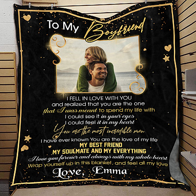 Alternative view of Personalized Photo to My Boyfriend I Fell in Love with You Valentines Gifts Fleece Blanket - Mink Blanket