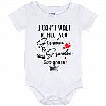 Personalized I Can Wait to Meet You Grandpa and Grandma Bodysuit - Announcing Pregnancy Baby Onesie, White, Baby Onesie - 12 Month