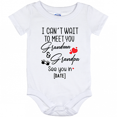 Personalized I Can Wait to Meet You Grandpa and Grandma Bodysuit - Announcing Pregnancy Baby Onesie, White, Baby Onesie - 12 Month