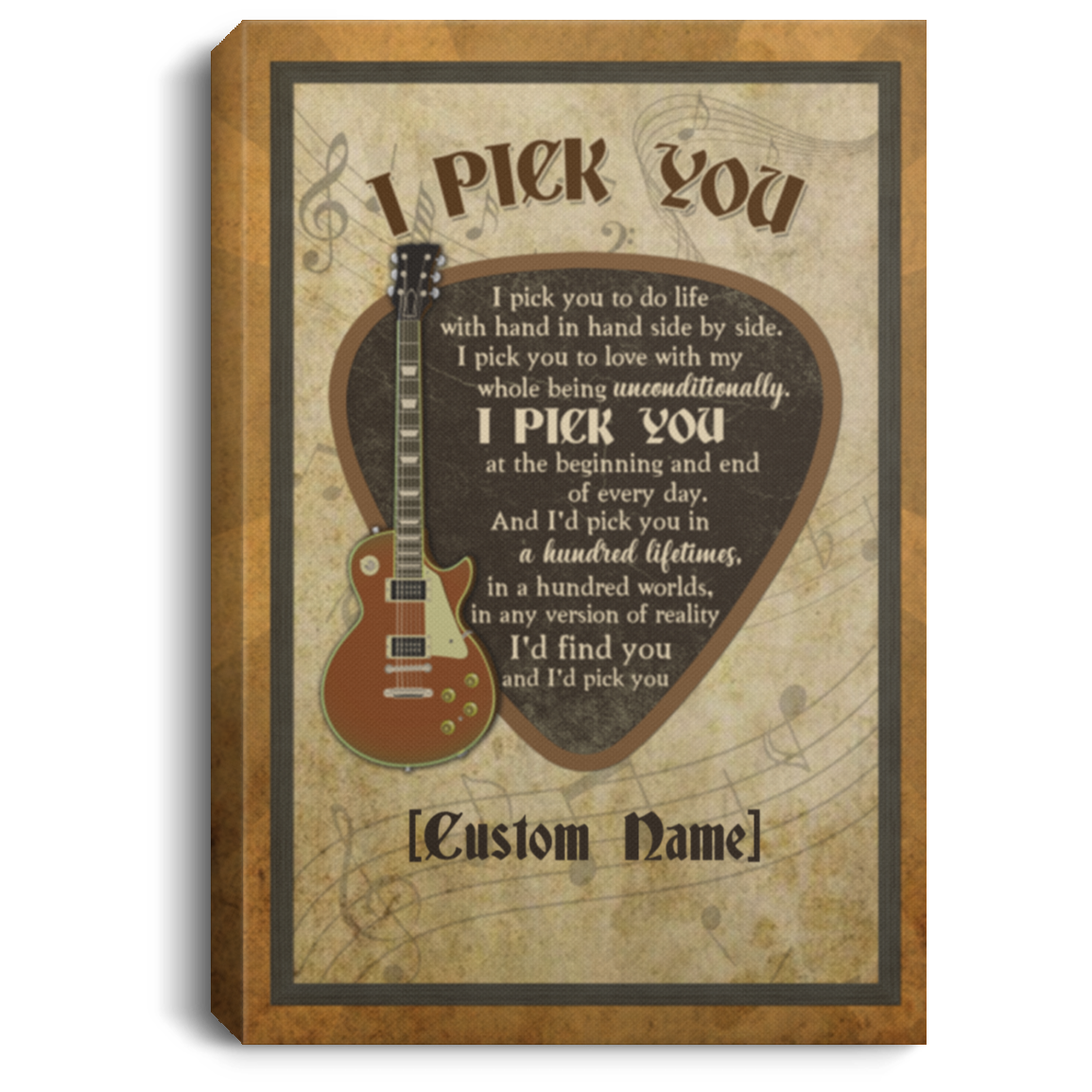 Personalized I Pick You To Do Life With Hand In Hand Side By Side Electric Guitar Canvas Prints - Unframed Poster, White, 0.75'' Framed Canvas