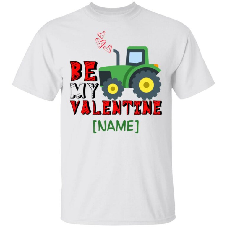 Personalized Be My Valentine Shirt - Tractor Hearts Youth Tee, White, Youth T-Shirt