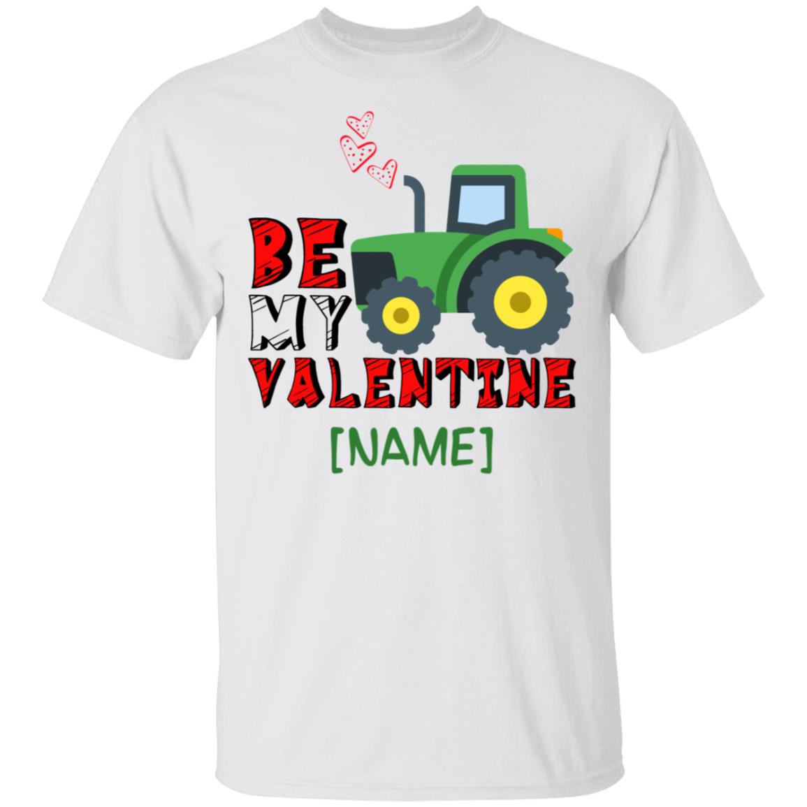 Personalized Be My Valentine Shirt - Tractor Hearts Youth Tee, White, Youth T-Shirt