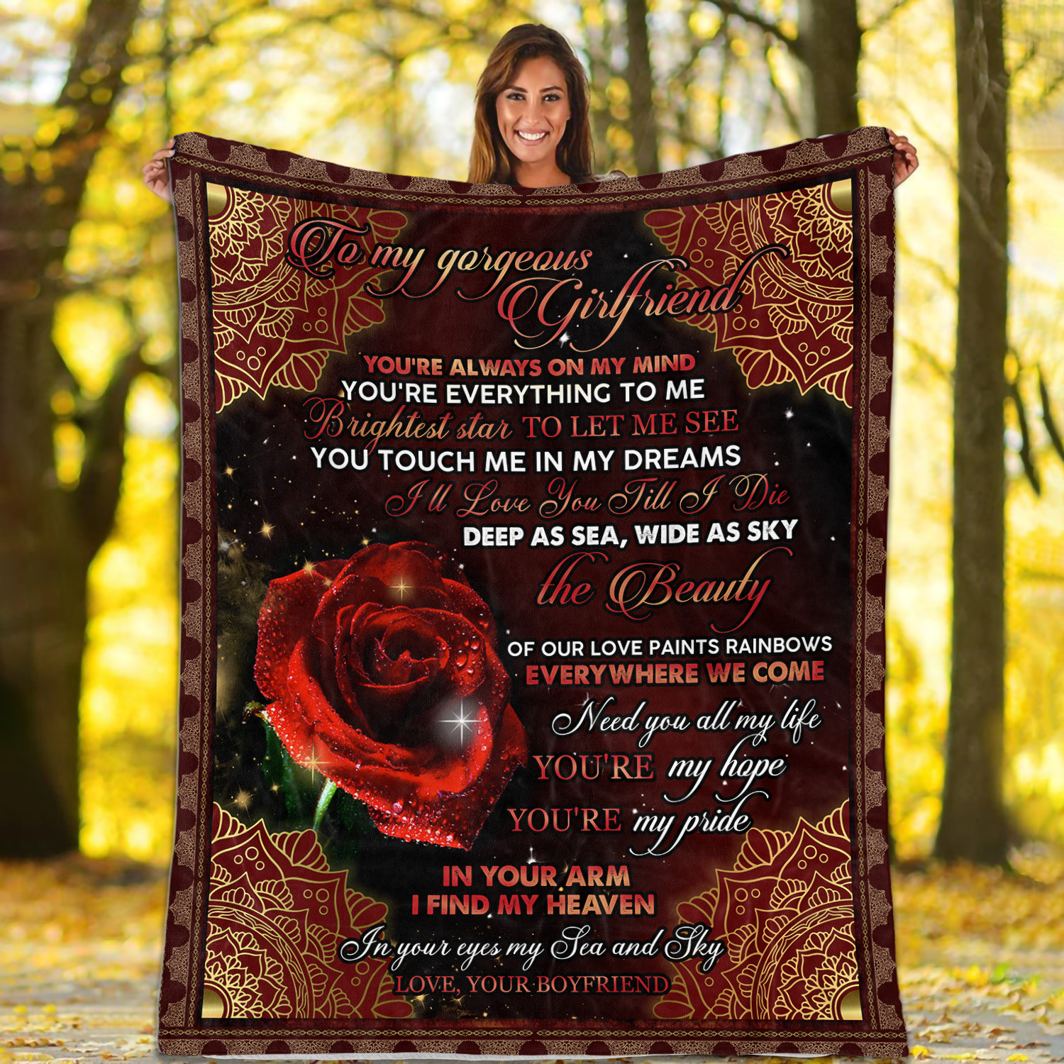 1VT. To My Gorgeous Girlfriend Rose Flower blanket mockup