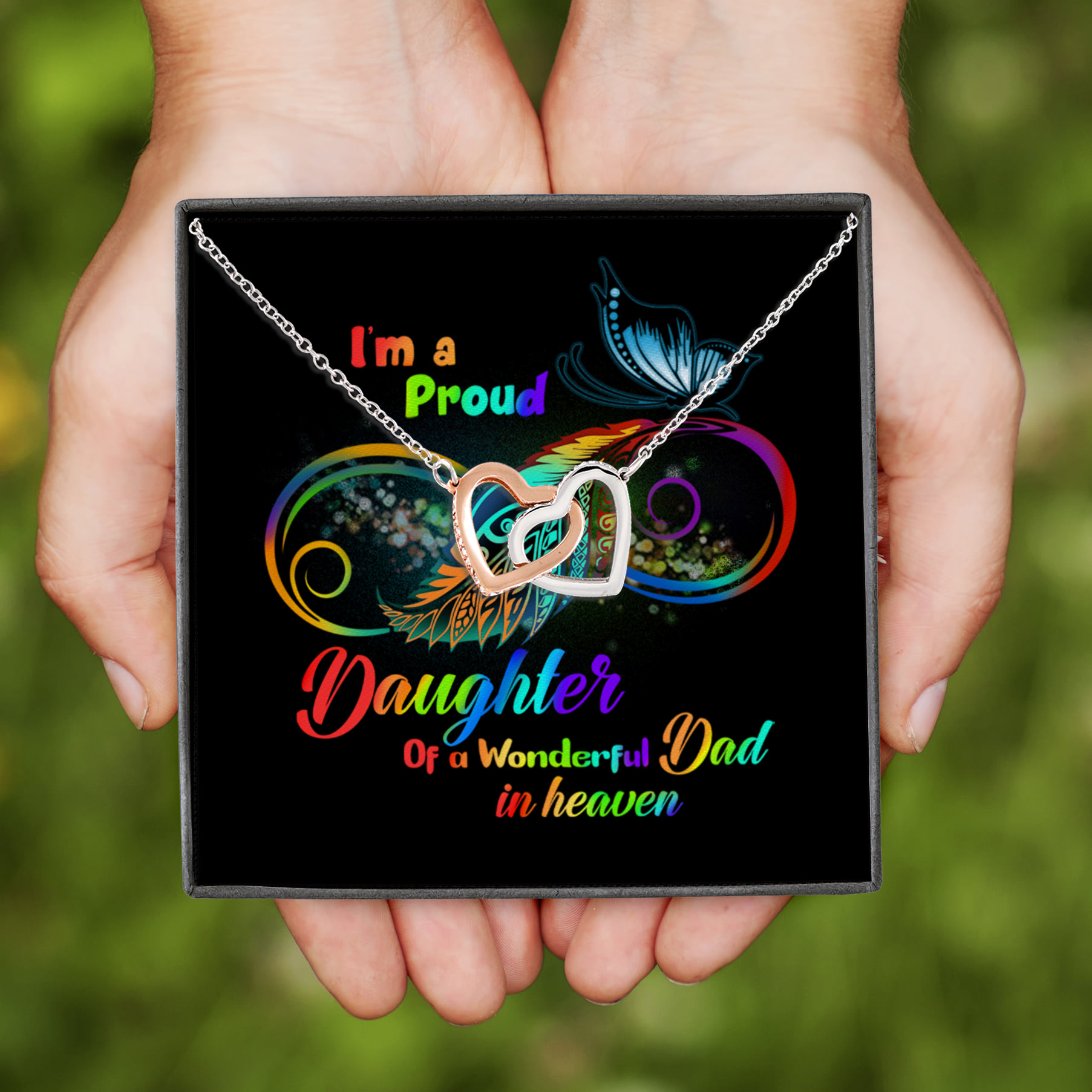 5KT. I'm A Proud Daughter LGBT_mess Interlocking Hearts Necklace